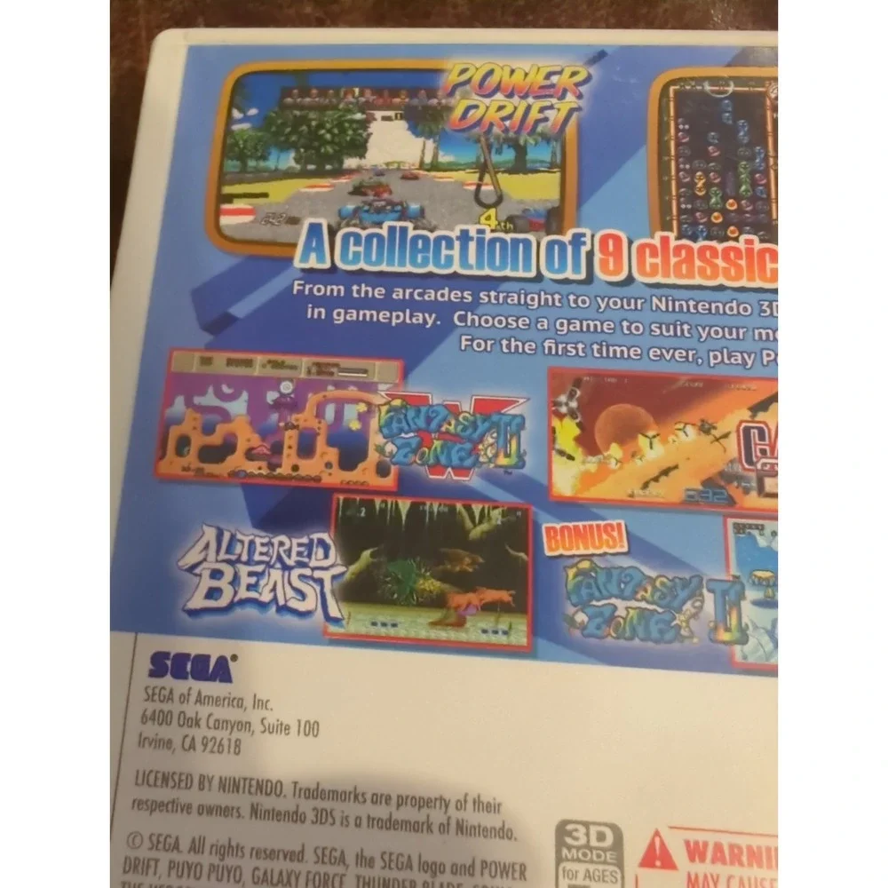 Sega 3D Classics Collection Nintendo 3DS  2016 Arcade Compilation Case Decals
